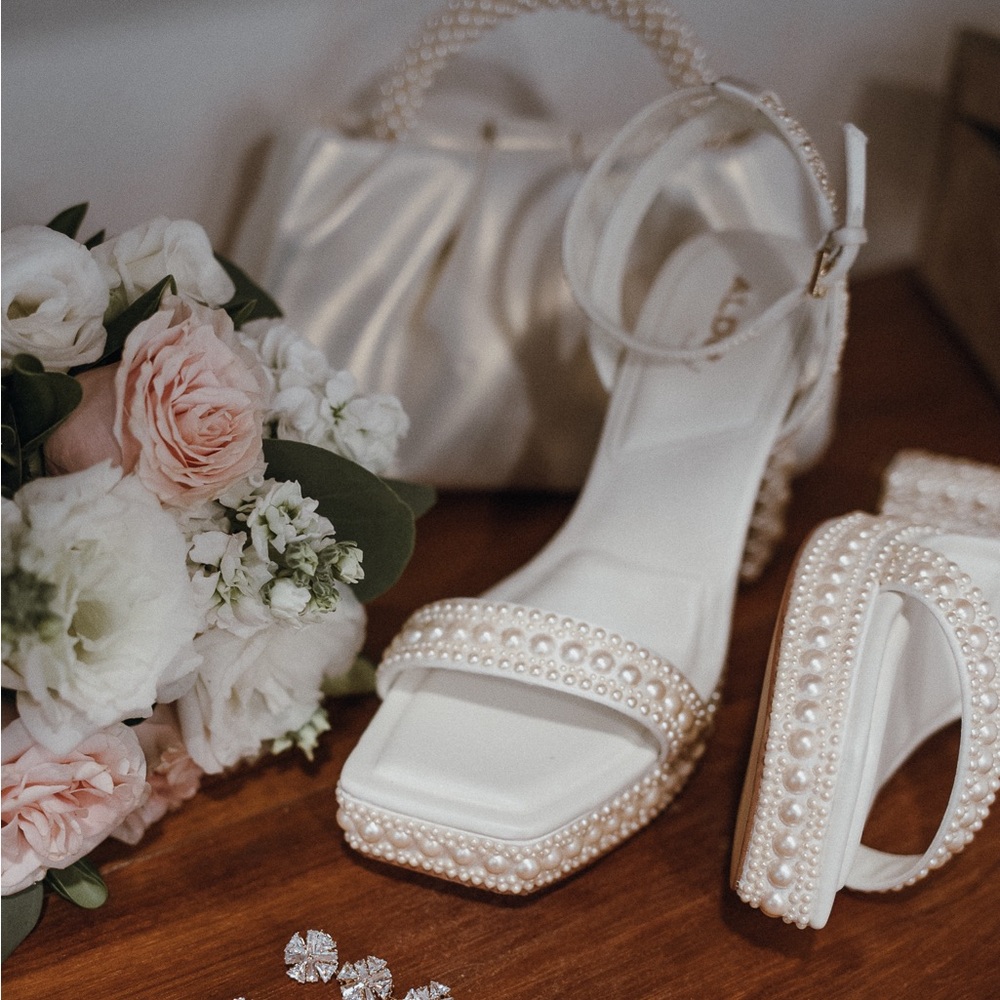 White pearl platform sandals